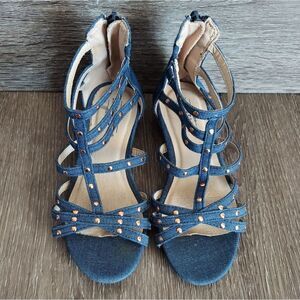 Seychelles Girls Strappy Stud Heel Sandals Back Zip Jean Blue Vegan Size 12